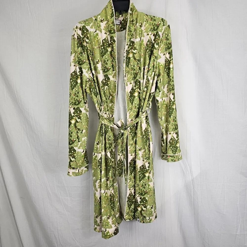 Sweet Honey Women's Size XL Short Christmas Tree Print Robe With Tie Soft